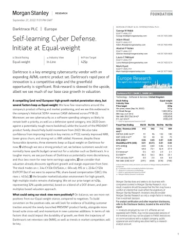 DARK.L-Morgan Stanley-Darktrace PLC Self-learning Cyber Defense. Initiate at Equa..
