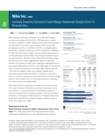 Nike Inc. (NKE)_ Untimely Inventory Deliveries Create Margin Headwinds Despite Solid 1Q; Reiterate Buy