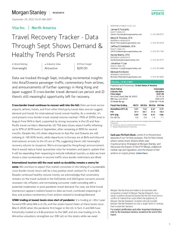 2022-09-29-V.N-Morgan Stanley-Visa Inc. Travel Recovery Tracker - Data Through Sept Shows...-98490025