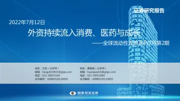 全球流动性观察系列7月第2期:外资持续流入消费、医药与成长-20220712-国泰君安-57页