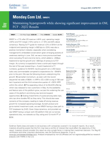 Monday.Com Ltd. (MNDY)_ Maintaining hypergrowth while showing significant improvement in OM, FCF - 2Q22 Results(1)