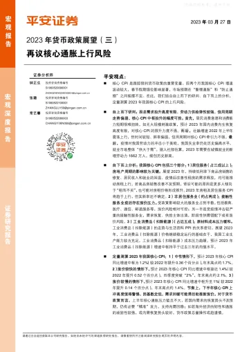 平安证券-2023年货币政策展望(三):再议核心CPI上行风险-230327