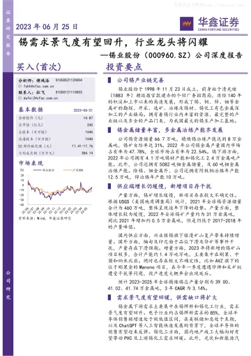 华鑫证券-锡业股份(000960)公司深度报告:锡需求景气度有望回升,行业龙头将闪耀-230625