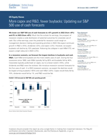 US Equity Views_ More capex and R&D, fewer buybacks_ Updating our S&P 500 use of cash forecasts(1)