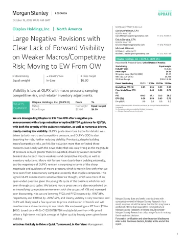 OLPX.OQ-Morgan Stanley-Olaplex Holdings, Inc. Large Negative Revisions with Clear ...-