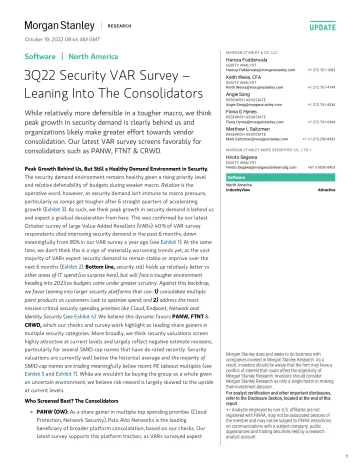 Morgan Stanley-Software 3Q22 Security VAR Survey – Leaning Into The Consol...