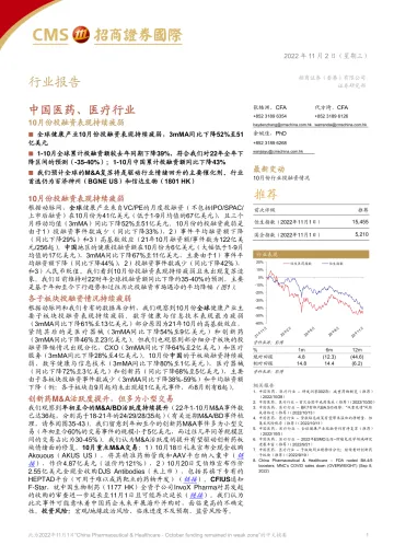 中国医药、医疗行业:10月份投融资表现持续疲弱-20221102-招商证券(香港)-24页