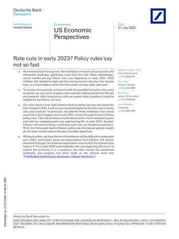 DB-US Economic Perspectives Rate cuts in early 2023