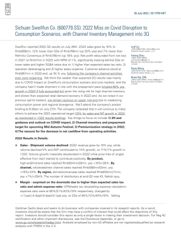 Sichuan Swellfun Co. (600779.SS)_ 2Q22 Miss on Covid Disruption to Consumption Scenarios, with Channel Inventory Management i...