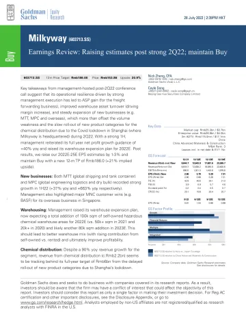 Milkyway (603713.SS)_ Earnings Review_ Raising estimates post strong 2Q22; maintain Buy(1)