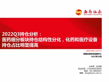 医药行业2022Q3持仓分析：医药细分板块持仓结构性分化，化药和医疗设备持仓占比明显提高-20221029-西南证券-24页