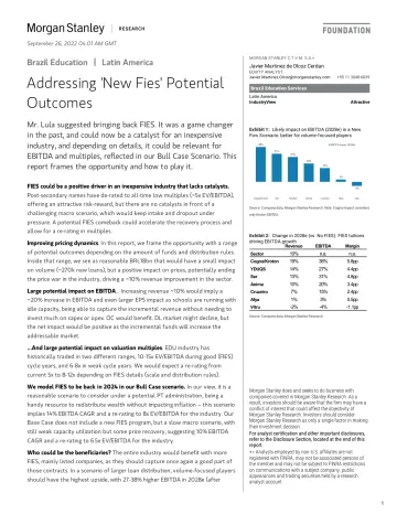 Morgan Stanley-Brazil Education Addressing New Fies Potential Outcomes