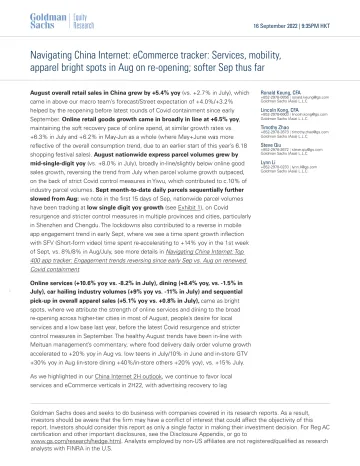 Navigating China Internet_ eCommerce tracker_ Services, mobility, apparel bright spots in Aug on re-opening; softer Sep thus far(1)