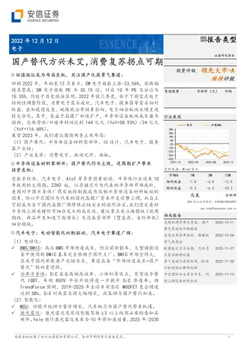 电子行业深度分析:国产替代方兴未艾,消费复苏拐点可期-20221212-安信证券-69页
