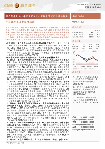 半导体行业月度深度跟踪:国内外半导体三季报表现分化,整体景气下行趋势仍持续-招商证券-2022.11.6-78页