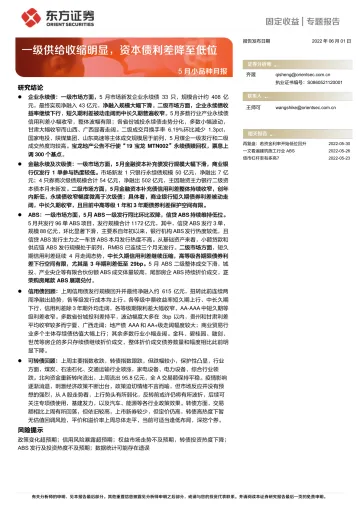5月小品种月报:一级供给收缩明显,资本债利差降至低位-20220601-东方证券-25页