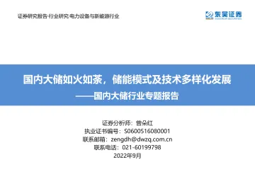 国内大储行业专题报告:国内大储如火如荼,储能模式及技术多样化发展20220905-东吴证券--77页