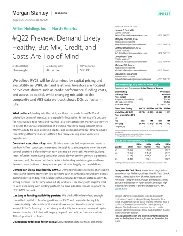 AFRM.OQ-Morgan Stanley-Affirm Holdings Inc 4Q22 Preview Demand Likely Healthy, Bu.