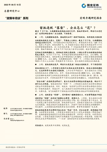 “政策半月谈”系列:留抵退税“落袋”,企业怎么“花”?-20220915-国金证券-17页
