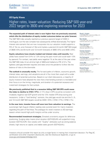 US Equity Views_ Higher rates, lower valuation_ Reducing S&P 500 year-end 2022 target to 3600 and exploring scenarios for 2023(1)