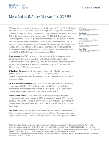 MasterCard Inc. (MA)_ Key Takeaways from 2Q22 EPS(1)