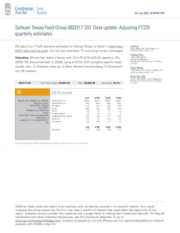 Sichuan Teway Food Group (603317.SS)_ Data update_ Adjusting FY22E quarterly estimates(1)