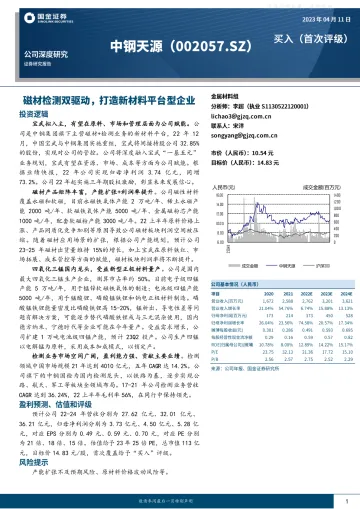 国金证券-中钢天源(002057)磁材检测双驱动,打造新材料平台型企业-230411