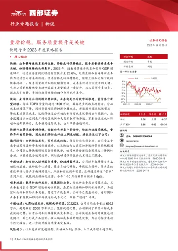 物流行业专题报告:快递行业2023年度策略报告,量增价稳,服务质量提升是关键-20221130-西部证券-21页