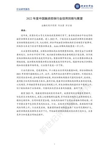 新世纪评级-2022年度中国融资担保行业信用回顾与展望-21页