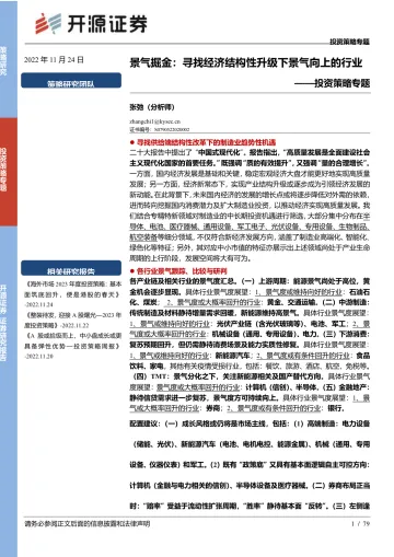 投资策略专题:景气掘金,寻找经济结构性升级下景气向上的行业-20221124-开源证券-79页