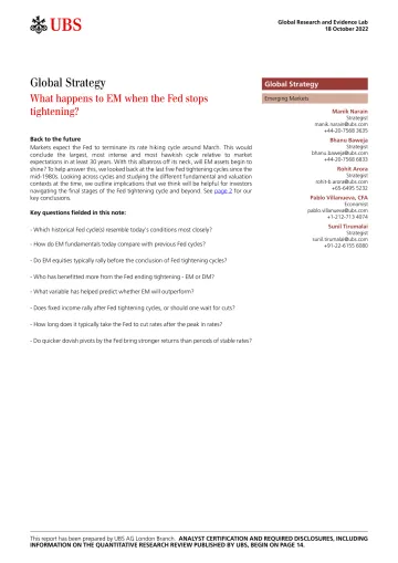 UBS Equities-Global Strategy _What happens to EM when the Fed stops tight..