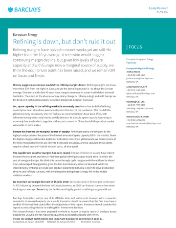 Barclays-European Energy Refining is down, but don’t rule it out