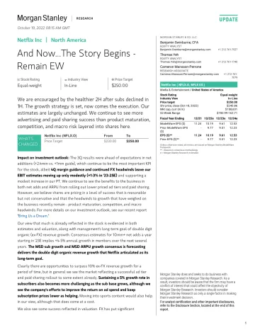 NFLX.OQ-Morgan Stanley-Netflix Inc And Now...The Story Begins - Remain EW-