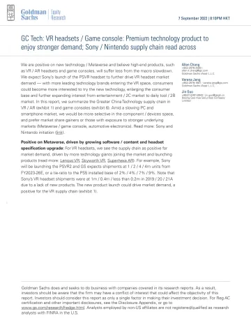 GC Tech_ VR headsets _ Game console_ Premium technology product to enjoy stronger demand; Sony _ Nintendo supply chain read a...(1)