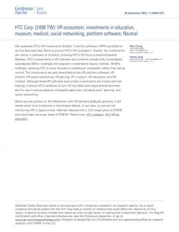 HTC Corp. (2498.TW)_ VR ecosystem; investments in education, museum, medical, social networking, platform software; Neutral(1)
