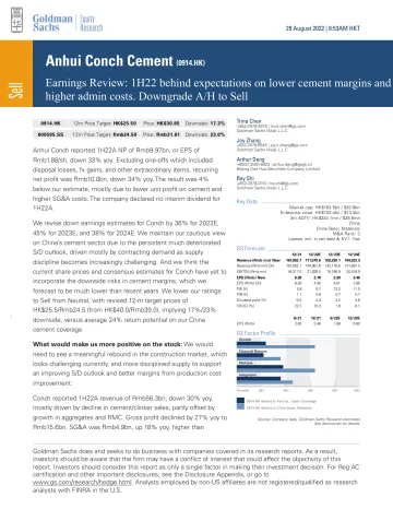 Anhui Conch Cement (0914.HK)_ Earnings Review_ 1H22 behind expectations on lower cement margins and higher admin costs. Downg...(1)