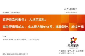 化工行业碳纤维系列报告1:大丝束原丝,竞争要素看成本,成本看大腈纶体系、耗量管控、单线产能-20220326-天风证券-30页