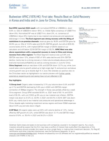 Budweiser APAC (1876.HK)_ First take_ Results Beat on Solid Recovery in Korea and India and in June for China, Reiterate Buy(1)