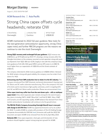 ACMR.OQ-Morgan Stanley-ACM Research Inc Strong China capex offsets cycle headwinds