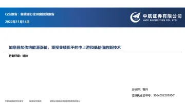 新能源行业月度投资报告:加息叠加传统能源涨价,重视业绩优于的中上游和低估值的新技术-20221114-中航证券-18页