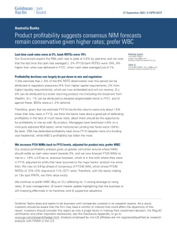 Australia Banks_ Product profitability suggests consensus NIM forecasts remain conservative given higher rates; prefer WBC(1)