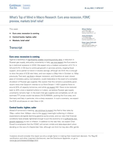 What's Top of Mind in Macro Research_ Euro area recession, FOMC preview, markets brief relief(1)
