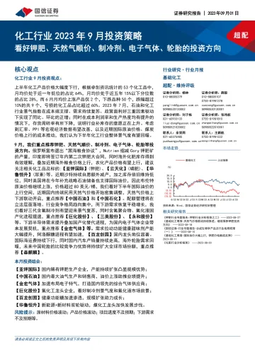 化工行业2023年9月投资策略:看好钾肥、天然气顺价、制冷剂、电子气体、轮胎的投资方向-20230901-国信证券-37页