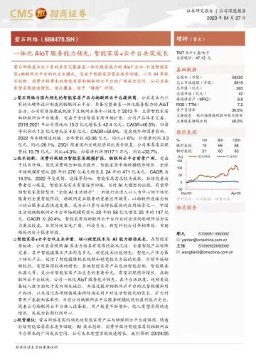 招商证券-萤石网络(688475)一体化AIoT服务能力领先,智能家居+云平台共筑成长-230427
