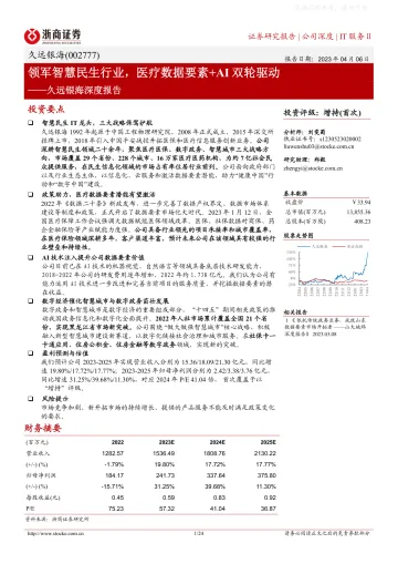 浙商证券-久远银海(002777)深度报告:领军智慧民生行业,医疗数据要素 AI双轮驱动-230406