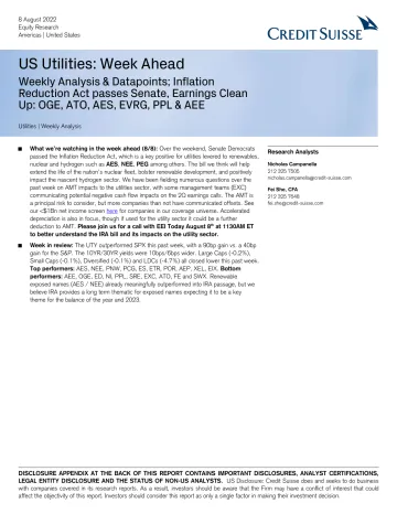 US Utilities Week Ahead