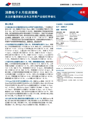 消费电子行业8月投资策略:关注折叠屏新机发布及苹果产业链旺季催化-20220809-国信证券-23页