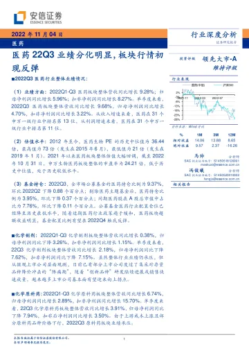 医药行业:医药22Q3业绩分化明显,板块行情初现反弹-20221104-安信证券-25页