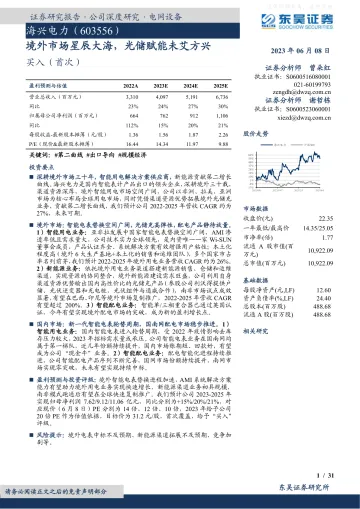 东吴证券-海兴电力(603556)境外市场星辰大海,光储赋能未艾方兴-230608