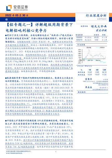 【铝行业专题之一】详解超级周期背景下电解铝吨利核心竞争力-20220530-安信证券-31页